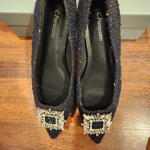 C.PARAVANO Crystal Buckle Flats Size 6.5 US / 37 EU  Perfect For Holidays - Picture 4 of 6